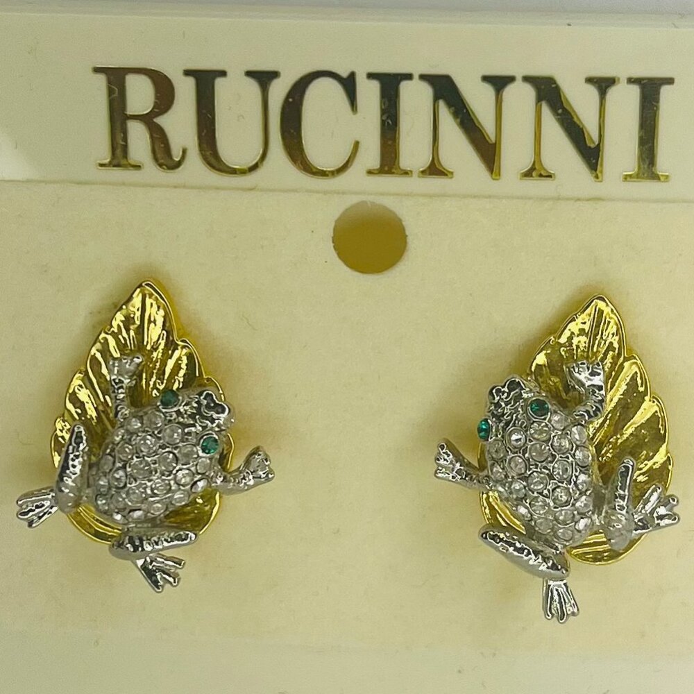 Multi-Color Silver, Gold and Green RUCINNI Frog-themed Stud earrings